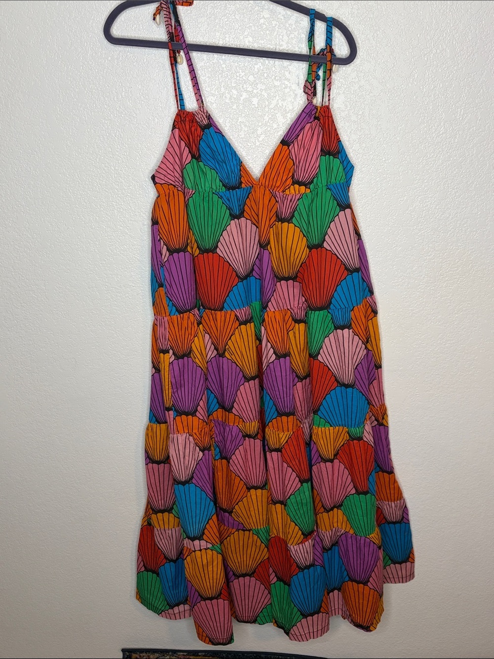 Karavan Multi Color Sea Shells Tiered Midi Dress with Pockets One Size